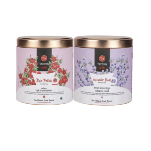 Tattva Adih Pack of 2 Lavender Buds Herbal  Tea (50g) + Rose Petals herbal Tea (25 g) | Herbal Tea (75g)