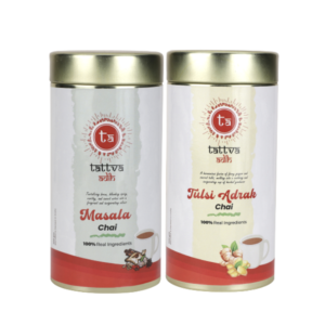 Tattva Adih Combo Pack Masala chai (100g) and Tulsi Adrak Chai (100 g) l FARM PACKED| Chai Combo (100×2 g)