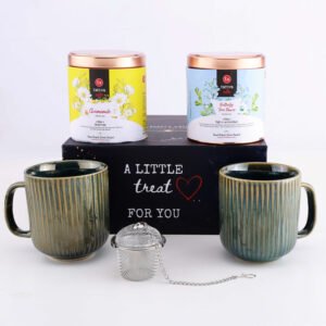 Tea Gift Hamper | Chamomile Buds | Butterfly Pea | Steel Infuser | 2 Ceramic Cups | Set of 5