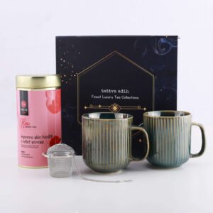 Tattva Adih Tea Gift Box | Rose Green Tea, Steel Infuser & 2 Ceramic Cups | Set of 4-800 g