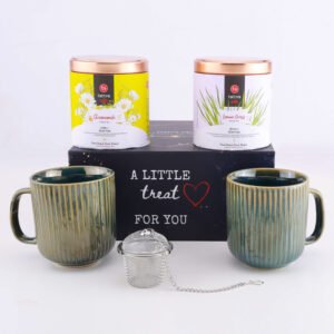 Tattva Adih Tea Gift Box | Chamomile Tea | Lemon Grass Tea | Steel Infuser | 2 Ceramic Cups | Set of 5