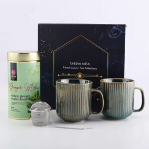 Tattva Adih Tea Gift Hamper | Ginger mint green tea with 2 Ceramic Cups | Set of 4