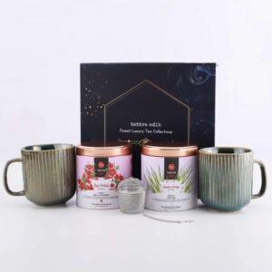 Tattva Adih Tea Gift Hamper | Rose Petals | Lemon Grass | Steel Infuser | 2 Ceramic Cups | Set of 5