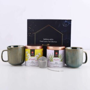 Tattva Adih Tea Gift Box | Chamomile Tea | Lemon Grass Tea | Steel Infuser | 2 Ceramic Cups | Set of 5