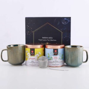 Tattva Adih Tea Gift Hamper | Rose Petals | Lemon Grass | Steel Infuser | 2 Ceramic Cups | Set of 5